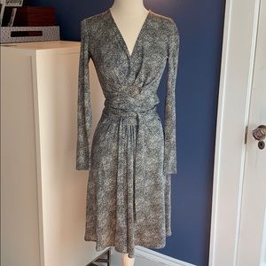 Tory Burch Navy Print Faux Wrap Dress